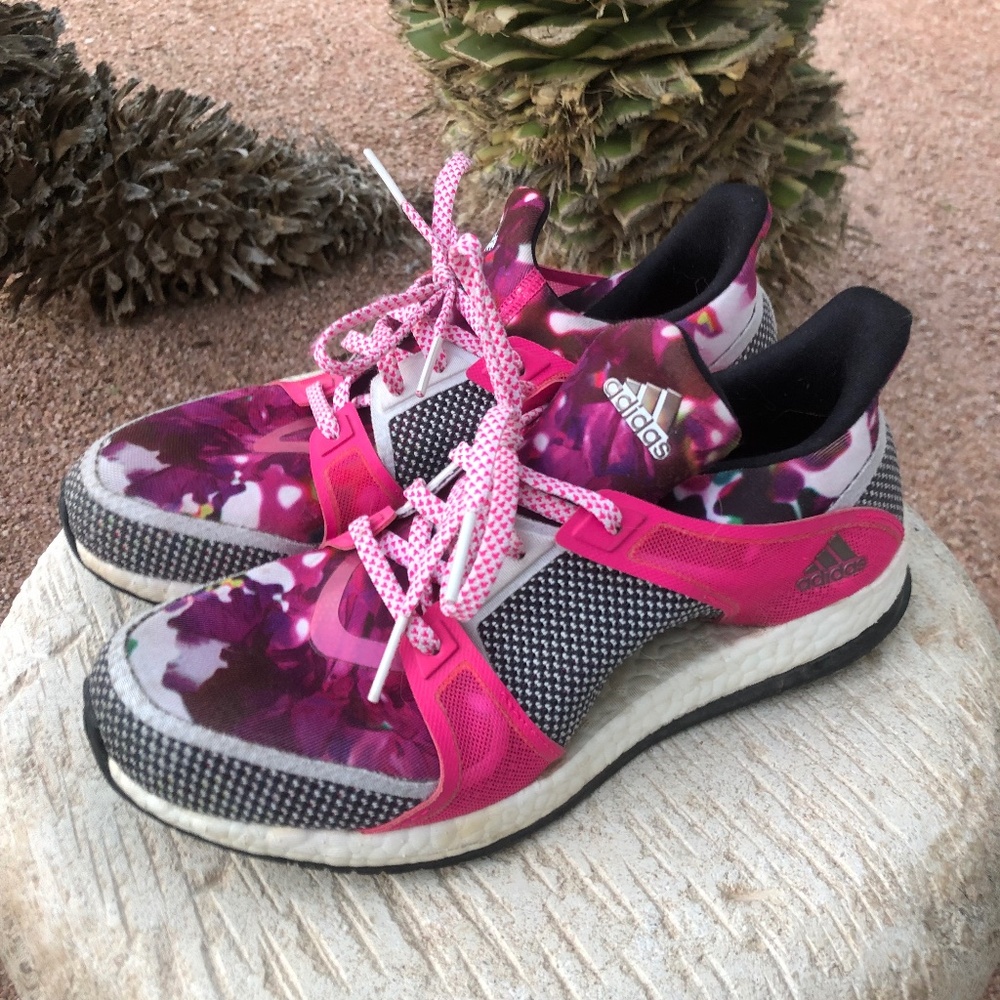 Adidas Pureboost X women's size 8 running shoes pink floral